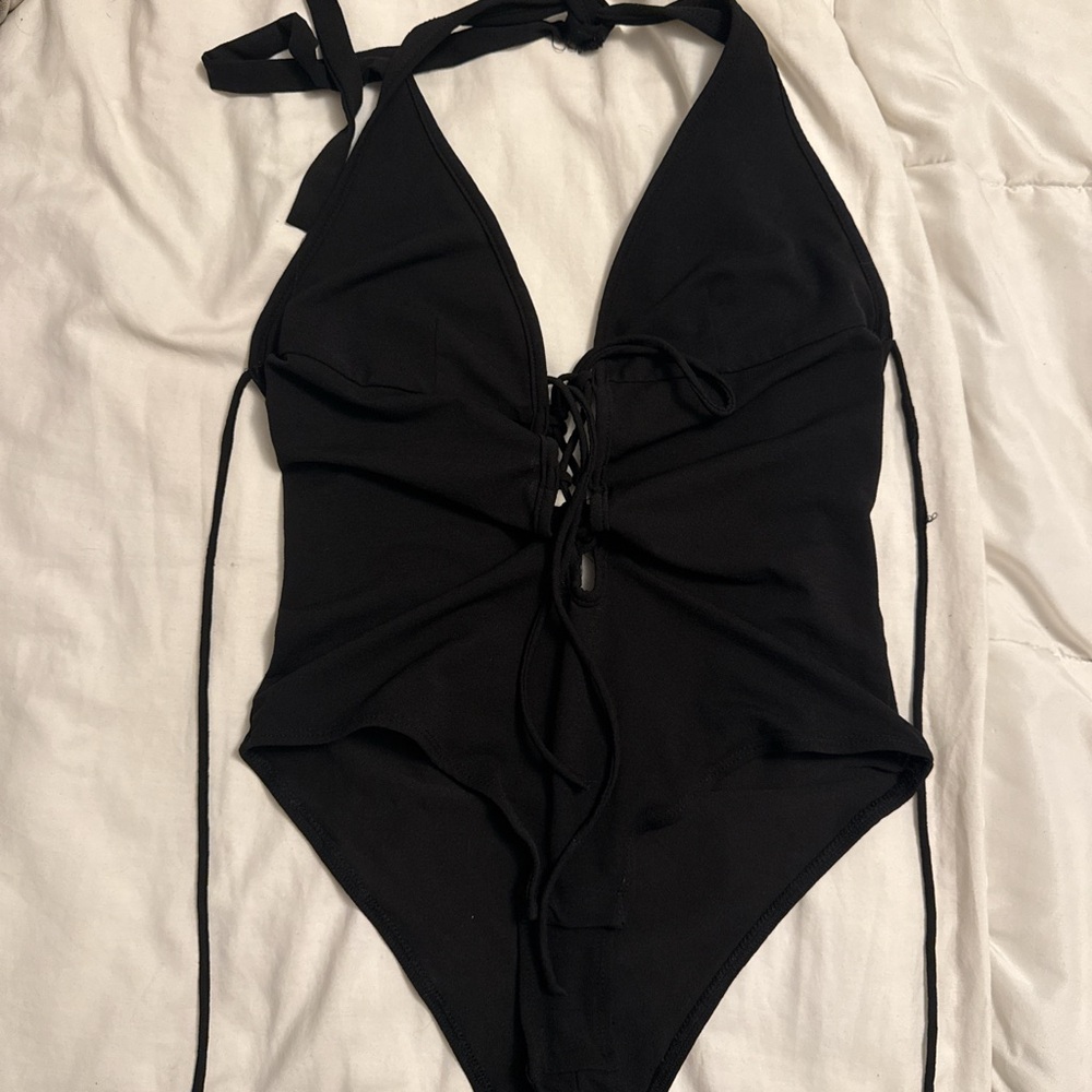 Dance & Marvel Black Halter One Piece Swimsuit